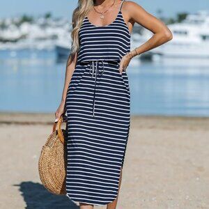 Striped Drawstring Waist Maxi Dress